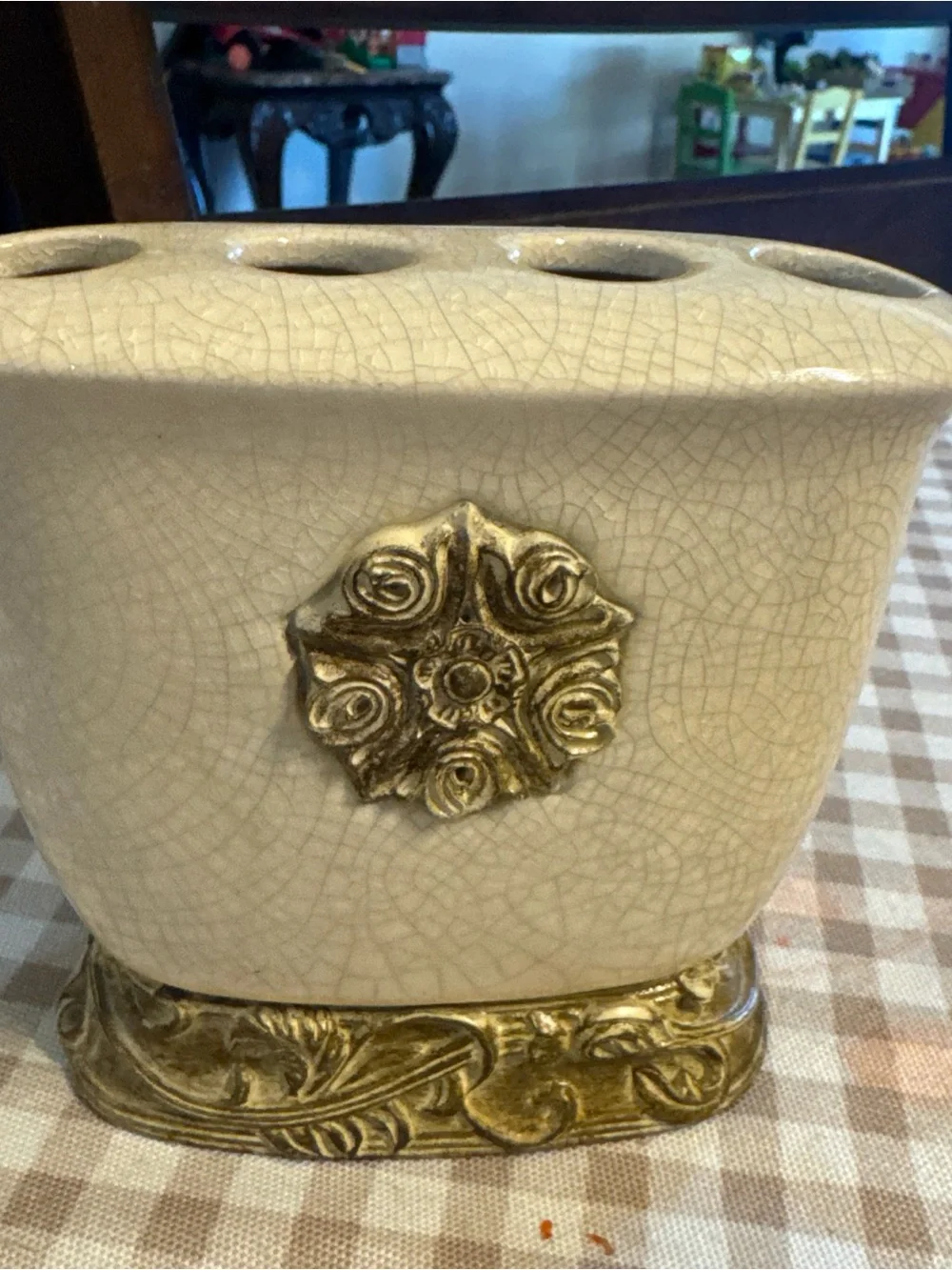 Croscill portico bronze Ceramic Toothbrush Holder with Gold Accent